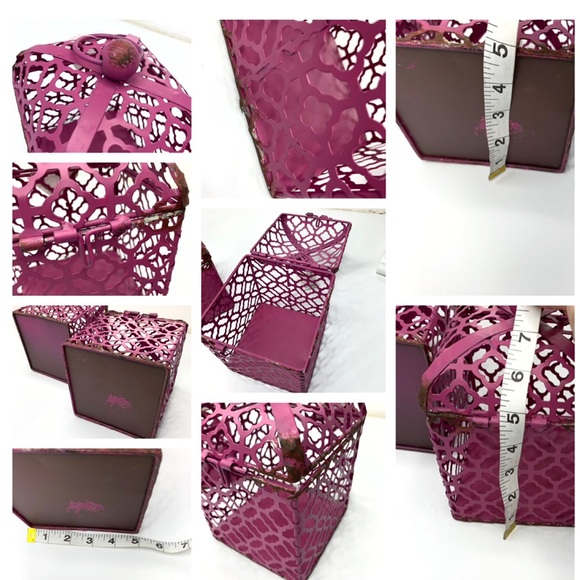 Set of Two Cages Fuchsia Distressed Candle Holders - Picture 3 of 6